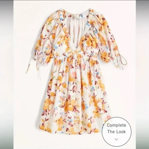 NWT Abercrombie & Fitch Poplin Puff Sleeve Babydoll Mini Dress Size XL - Picture 3 of 14